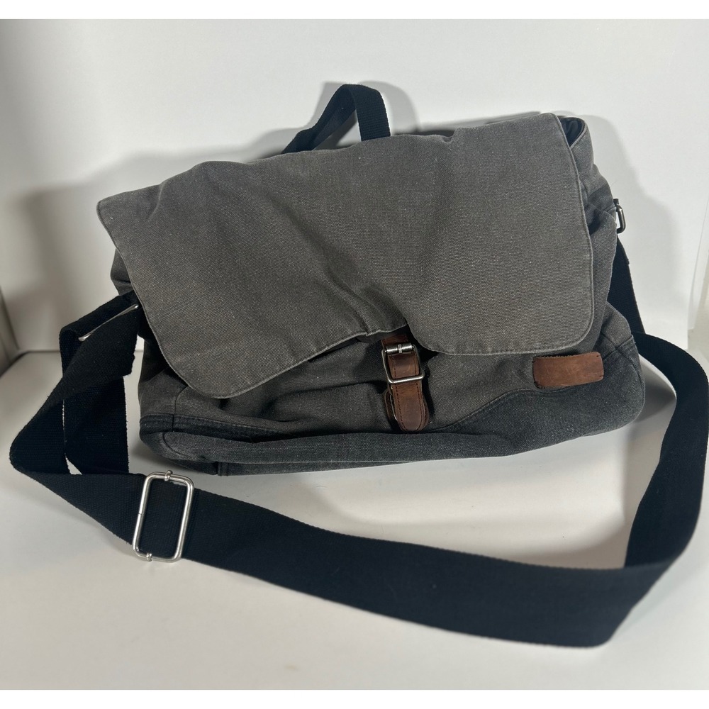 Levis Messenger Bag Charcoal Gray Canvas Leather Trim Crossbody Laptop Satchel